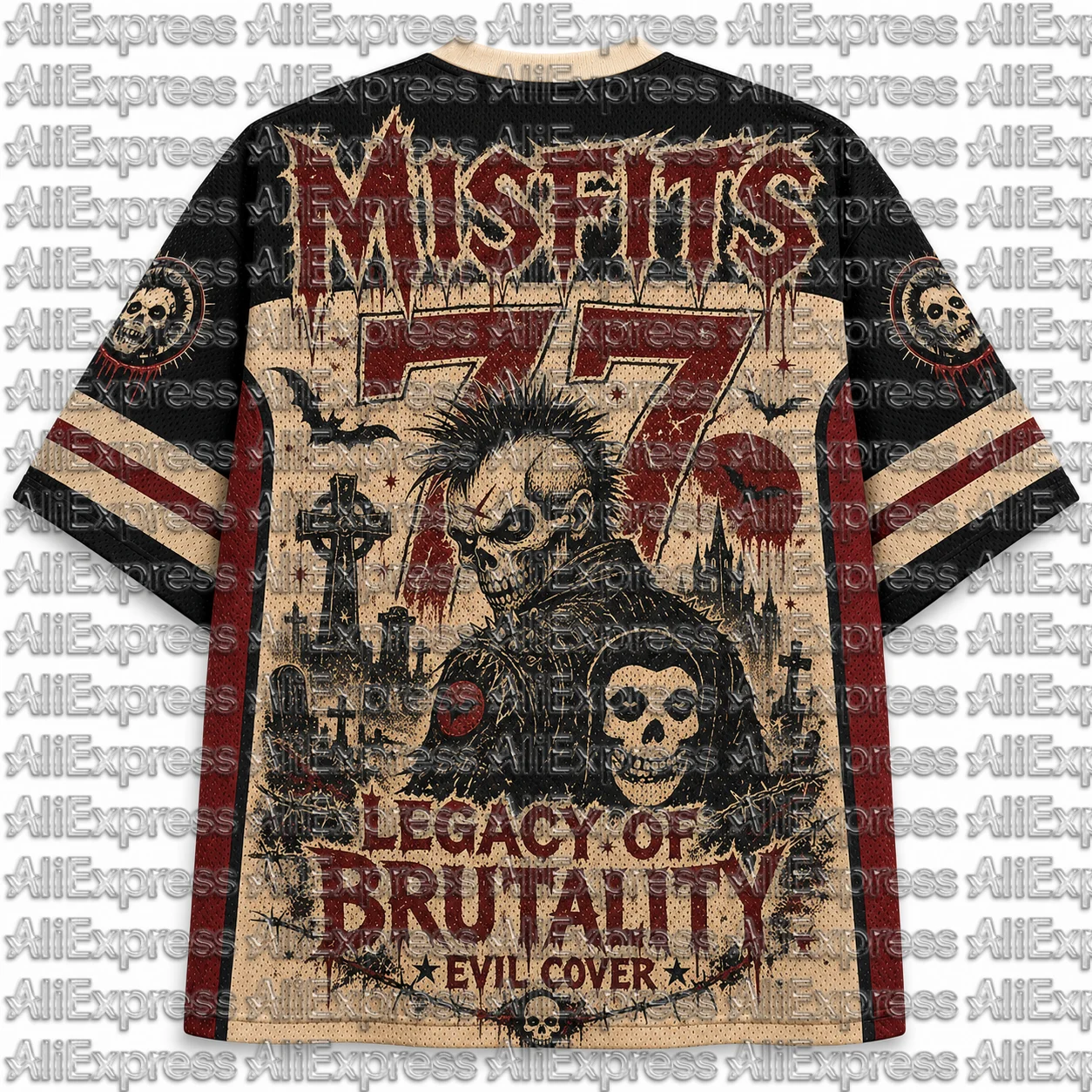 Brutal Heritage Ill Fitting Punk Rock Men's Mesh V-neck T-shirt 77 Skull Horror Gothic Streetwear Sports Top