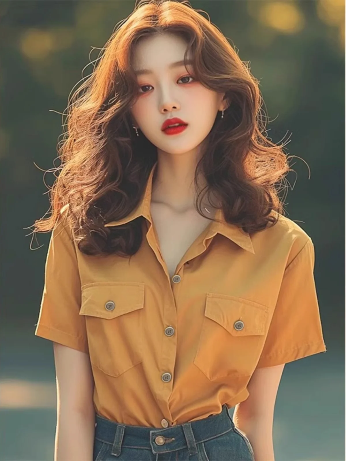 

Sli Yellow ort Sve irt Beautiful Unique Retro Hong Kong Sle Ele Summer Faion Women's Premium Quali Blouse