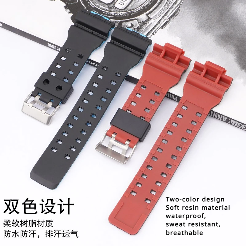 Suitable for Casio Watch Band GA100/110/120/140/300/400/700 Double Color Replace Watch Strap Black TPU Strap