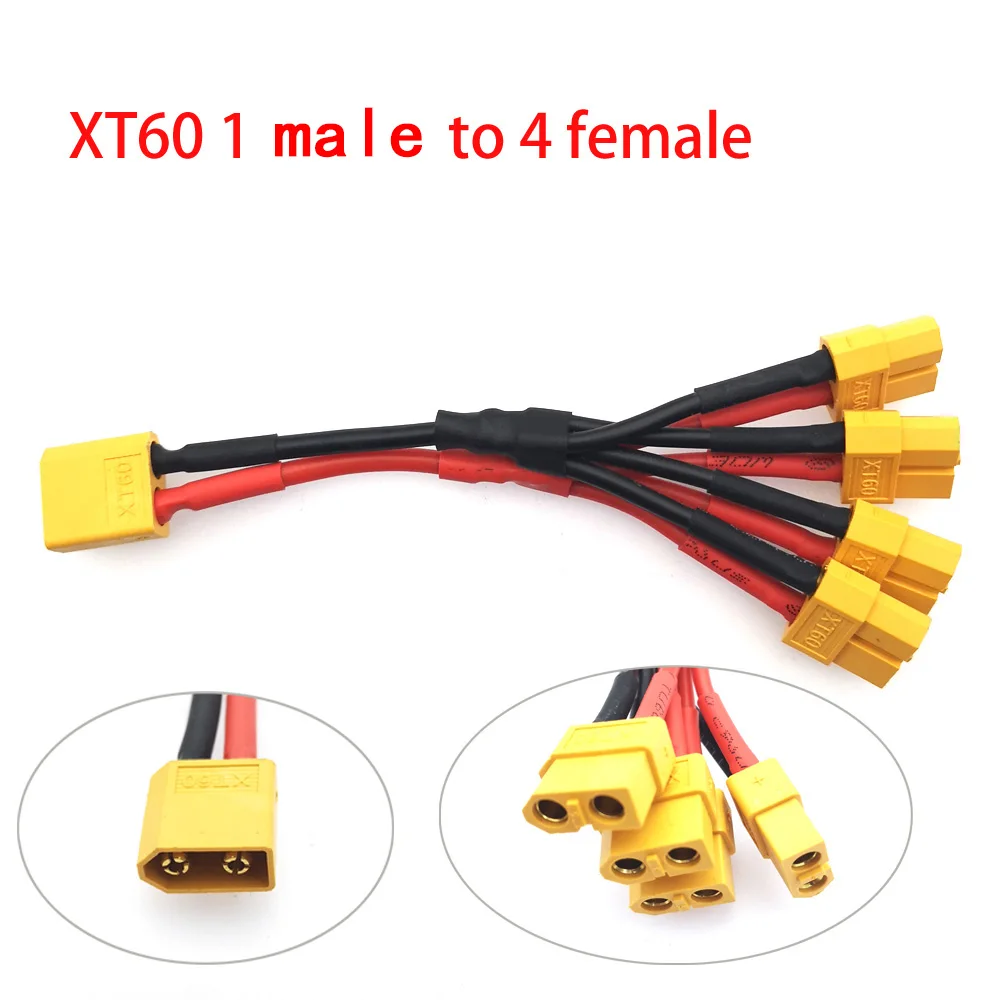 XT60 Parallel Battery Connector 1 Male to 4 Female Cable Dual Extension Y Splitter Silicone Wire for Increase battery capacity