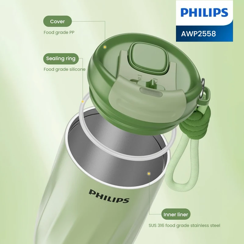 แก้วเก็บความร้อนฟิลิปส์ แก้วเก็บความร้อนแบบพกพา 420 มิลลิลิตร เวลาเก็บความร้อน 12 ชั่วโมง วัสดุสแตนเลส แผ่นซิลิโคนกันลื่น