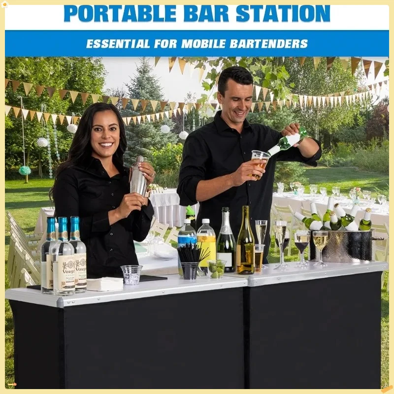 Conjunto de mesa portátil de barra dupla - Estação de bartender móvel, inclui maleta de transporte