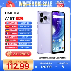 UMIDIGI A15T Smartphone Android 13 MTK Helio G95 Octa-Core Ultra-Slim 6.7'' HD+ 8+8GB 128GB 64MP 5000mAh Bateria Hotkey NFC AGPS