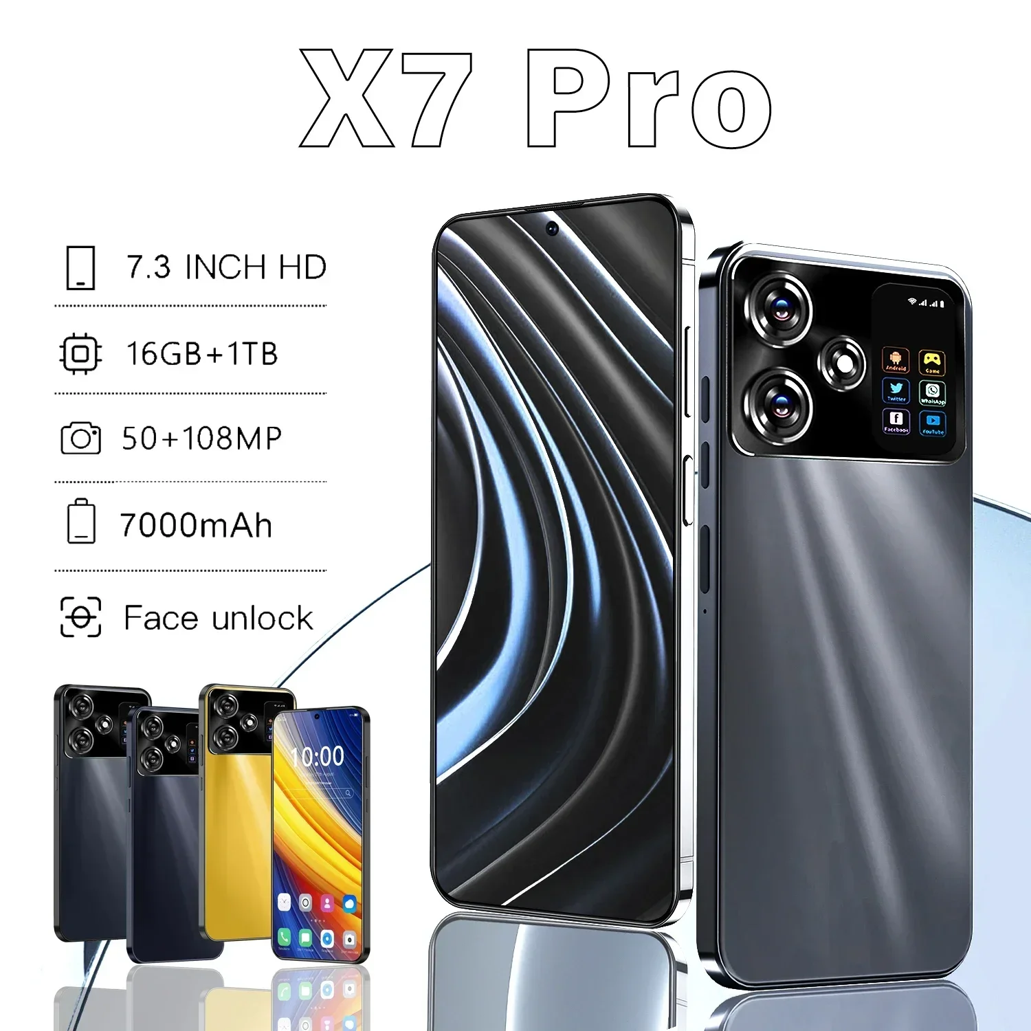 

Inteligente X7 Pro Original, versión Global, 7,3 pulgadas, 16 GB + 1TB, Snapdragon 8, gen3, Android 14,, 4G/5G, NFC