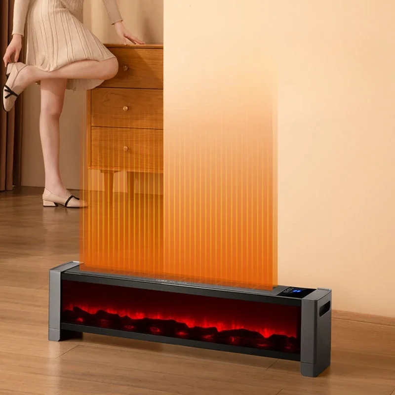 220V Simulation Flame Skirting Line Heater Fast Heating Home Heater Floor Standing 3D Oven Bedroom Electric Fireplace