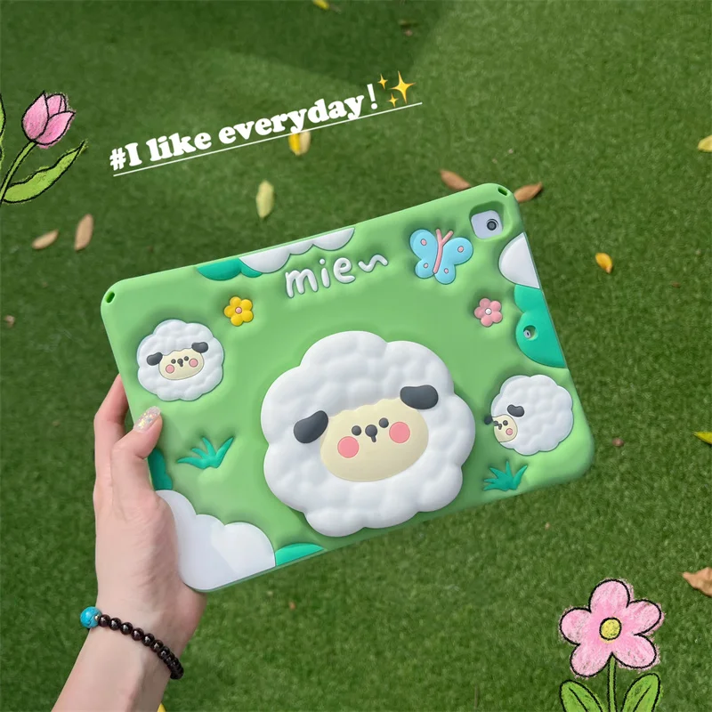 Cartoon sheep fold bracket Tablet Case For Apple ipad 10.9 Pro 11 Air11 2024 6th,9.7 10.5 10.2 Air4 5 Silicone Protective Shell