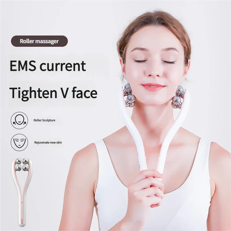 Masajeador de Estiramiento Facial con doble rodillo de microcorriente, dispositivo reafirmante Facial, herramienta de belleza portátil, artefacto adelgazante antiarrugas