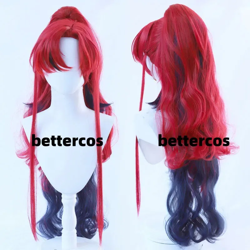

Game Arknights Yu Cosplay Wig Red 90cm Long Crimson Red Gradient Strong Blue Heat Resistant Synthetic Hair Halloween