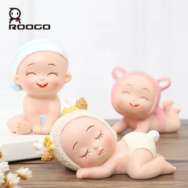 Roogo Home Decoration Accessories Creative Baby Statue Decor Resin Miniature Figurines For Birthday Party Cake Decorations