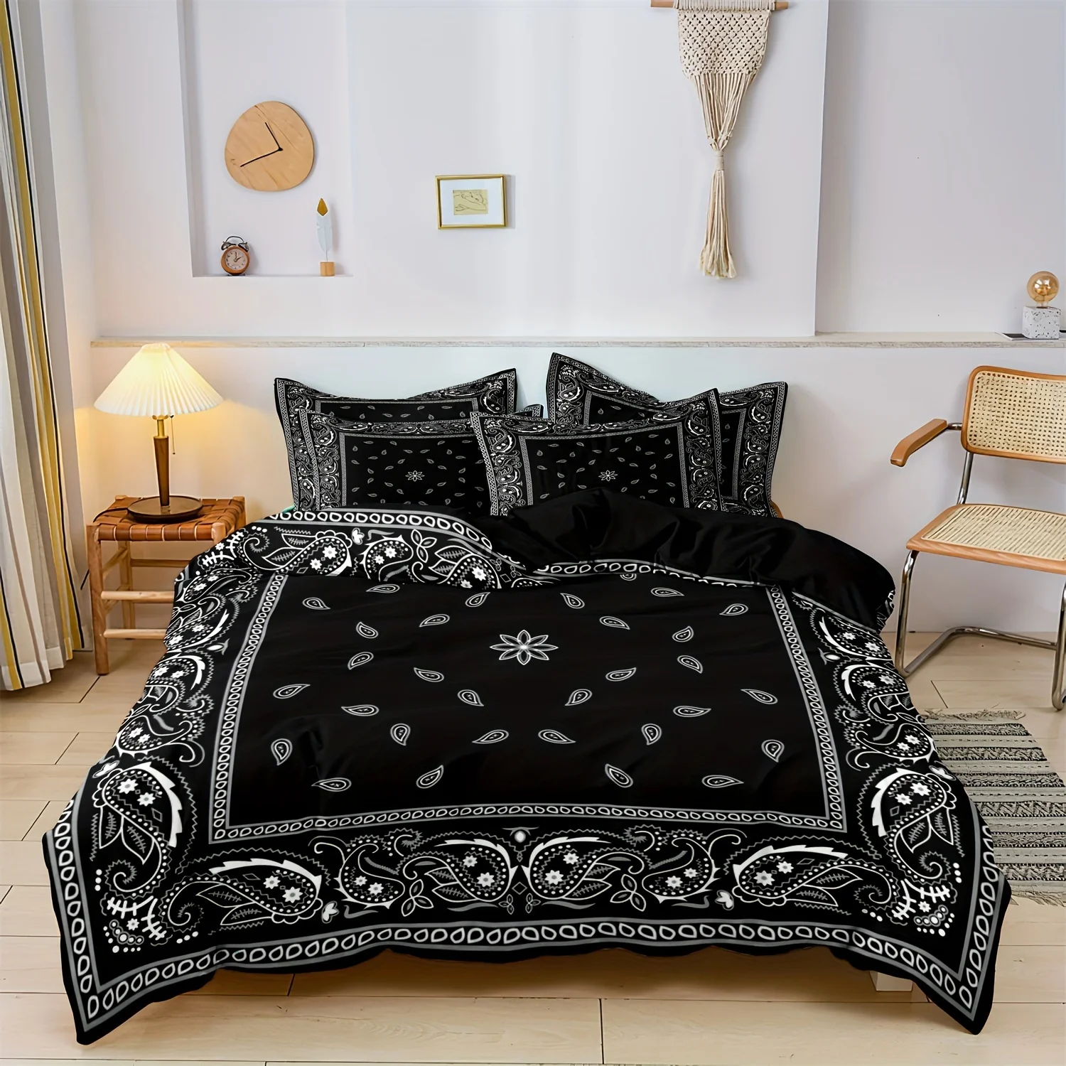 Paisley Mandala Black Duvet Cover Set Bohemian Style Double For Adults Queen King Size Bedding Set With Pillowcase For Bedroom