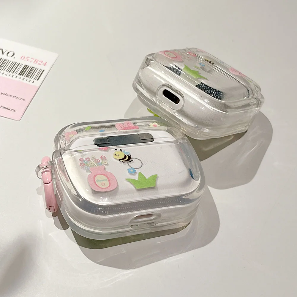 Simpatica custodia per auricolari 3D Fresh Flower Bee per AirPods Pro 1 2 custodia TPU trasparente per Airpods 3 custodia per cuffie Bluetooth con portachiavi