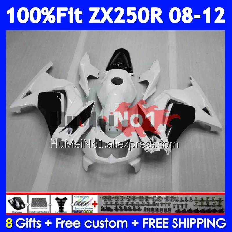 Body For KAWASAKI NINJA ZX250 ZX 250 R 250R 08 09 10 11 12 231No.41 ZX250R ZX-250 2008 2009 2010 2011 2012 Fairing White black