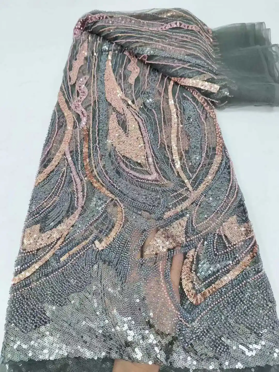 Tessuto di pizzo africano con paillettes di lusso in rilievo Francia Nigeria Tulle Abiti da festa Tessuti di pizzo da sposa da donna 5 metri Nuovo design 1410