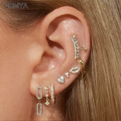 CRMYA Gold-color Dangle Hoop Stud Earrings For Women Cute Piercing Cubic Zirconia Women's Earrings Set 2023 Jewelry Wholesale