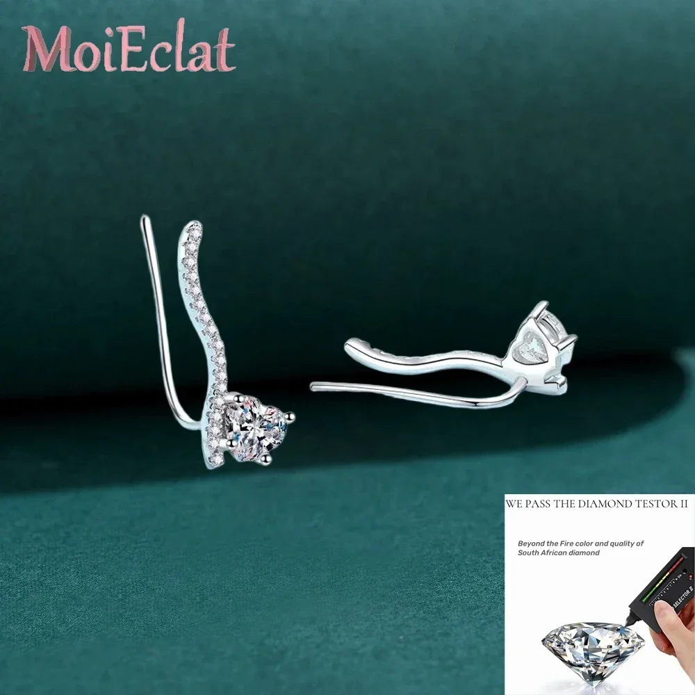 Fashion Women Line Earrings, 1CT Moissanite Diamond, PT950 Platinum, Girl Wedding Clip Earring Birthday Gift Fine Jewelry