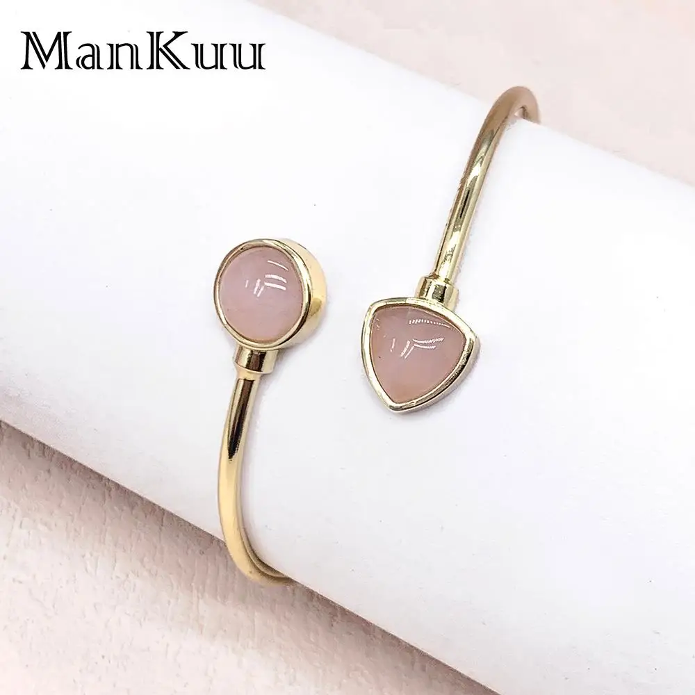 Mankuu Elegant Jewelry Natural Rose Quartz Crystal Stone White Jade Gold Plated Adjustable Bracelets Women Gifts Daily Wear