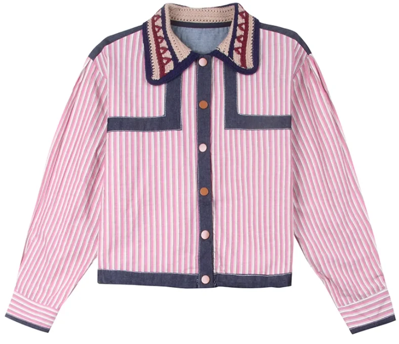 Shirt Women Print Print Long Sleeve Blouse Casual Feminina Blousa Vintage Retro Flowers Collar Patchwork Spliced Shirts NZ286