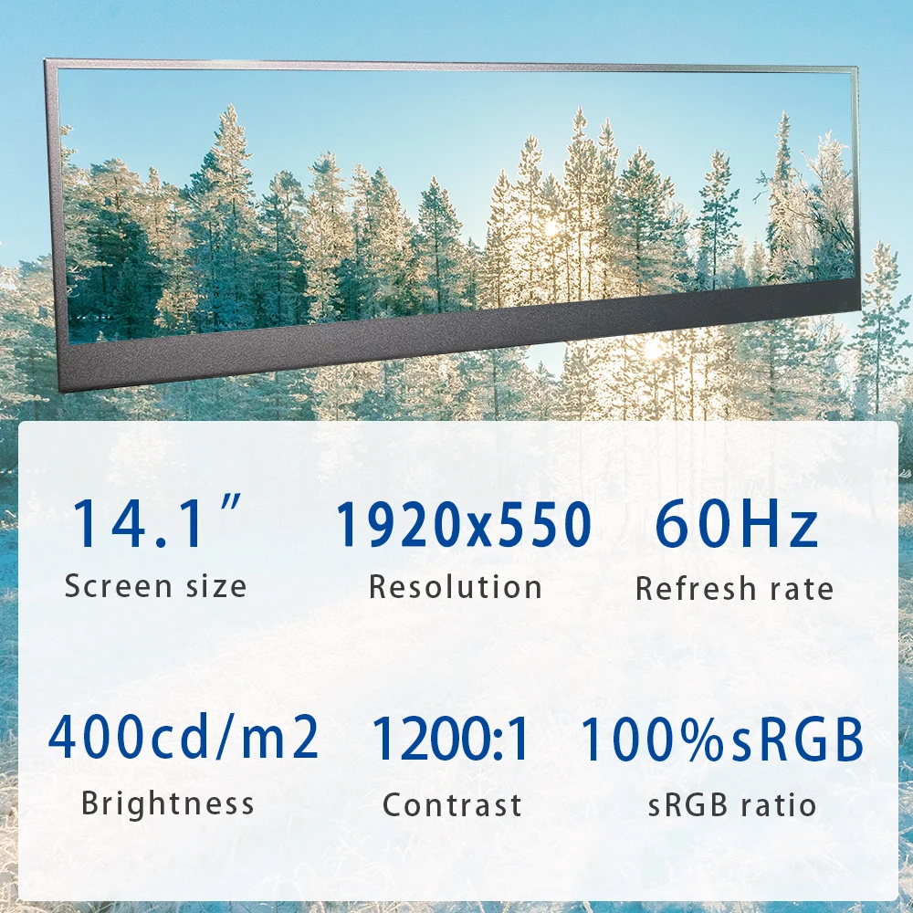 Imagem -02 - Lesown-display Secundário Amplo para pc Monitor de Barra Longa Esticada Ips Hdmi Touch Monitoramento de Cpu Gpu Usb tipo c 1920x550 14.1 Polegada