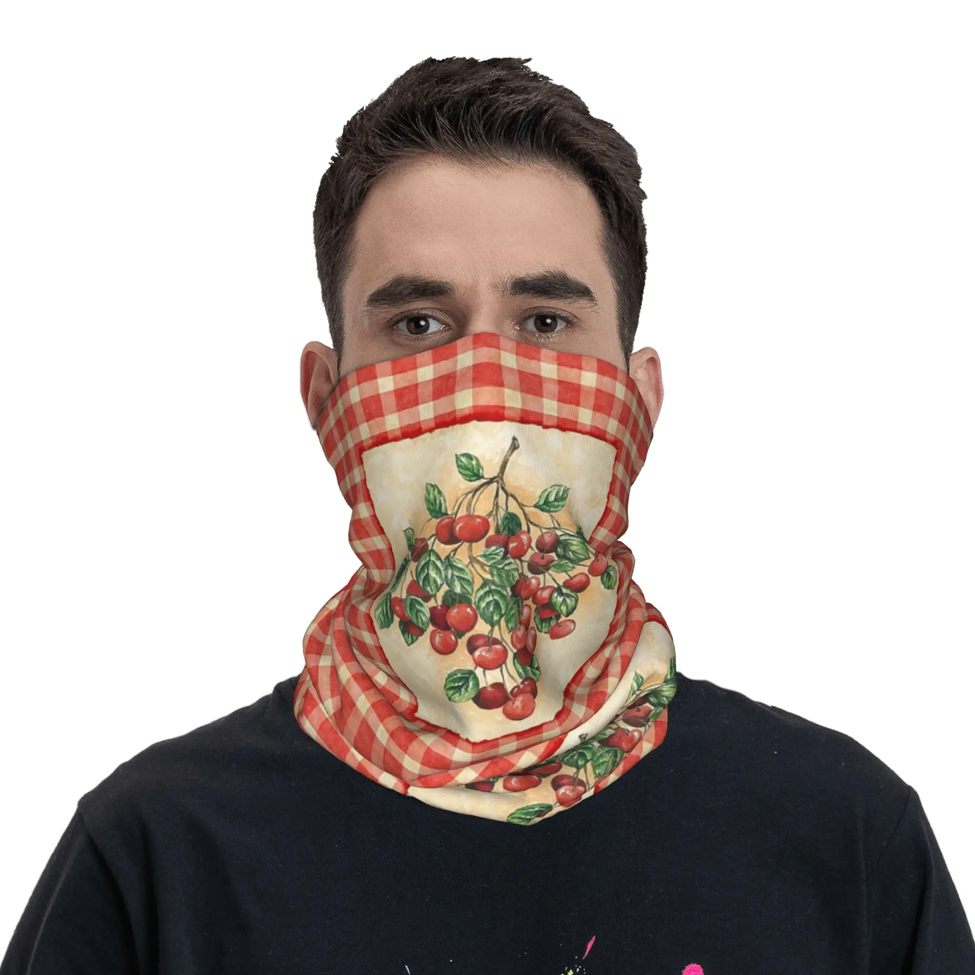 

Stylish Cherry Print Bandana Neck Cover Printed Mask Scarf Cycling Scarf Riding Unisex Adult Breathable