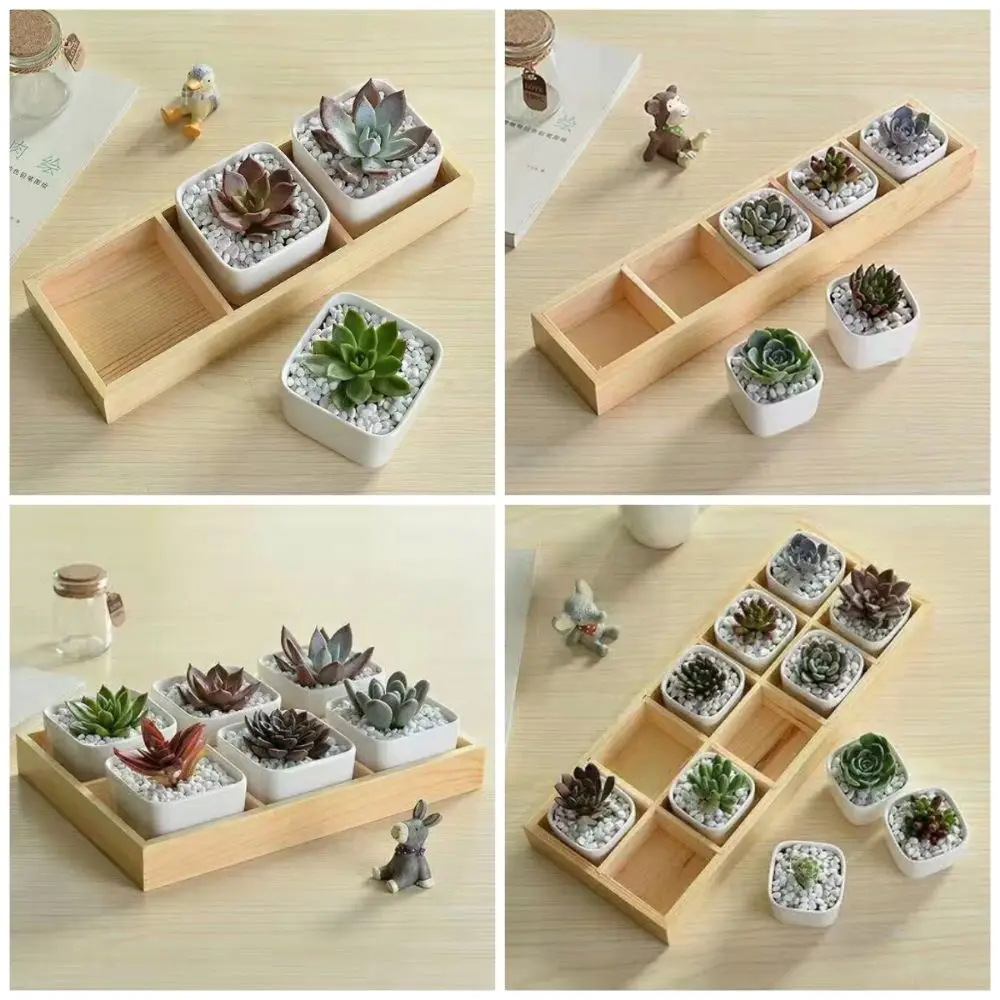

Multifunctional Succulent Flowerpot Tray Wood Plant Pot Stand Desktop Sundries Organizer Finishing Box Divided Drawer