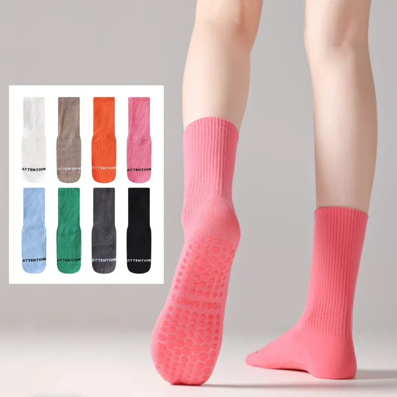 

Женские однотонные носки для йоги, хлопковые дышащие домашние тренировки, танцевальные силиконовые противоскользящие профессиональные спортивные носки