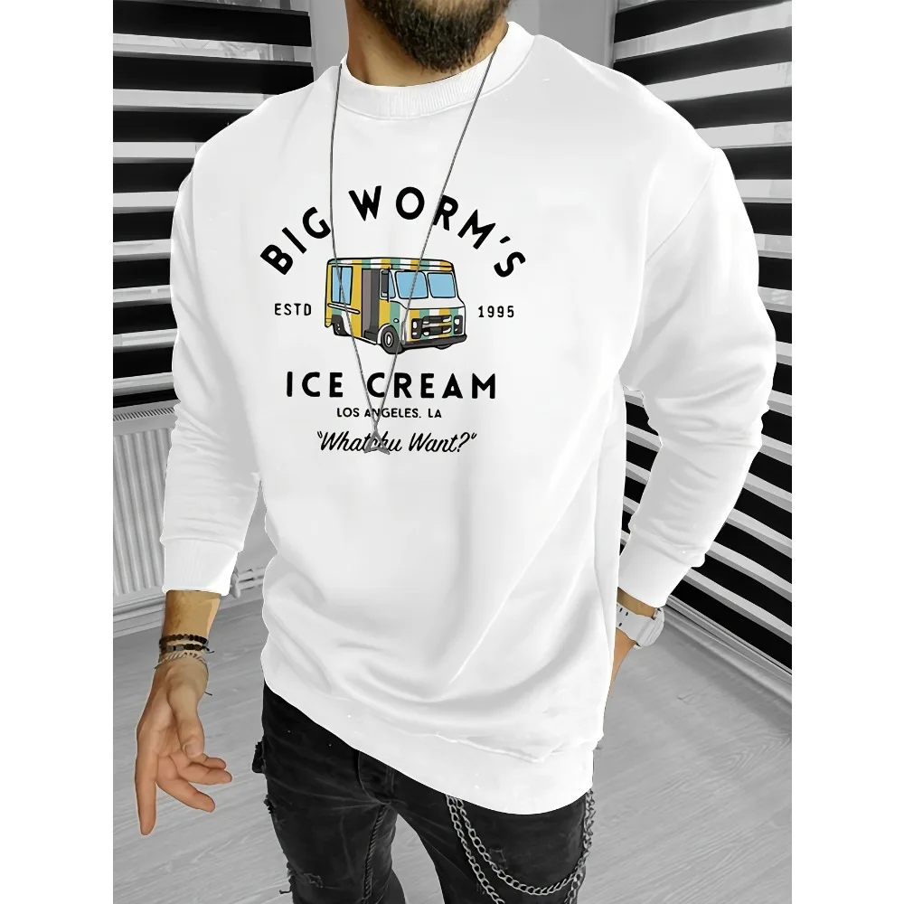 

Big Bug's Ice Cream Men's Patterned Crew-neck Hoodie Loose Fashion Pullover Autumn and Winter Men's Clothing Pure Cotton Hoodie