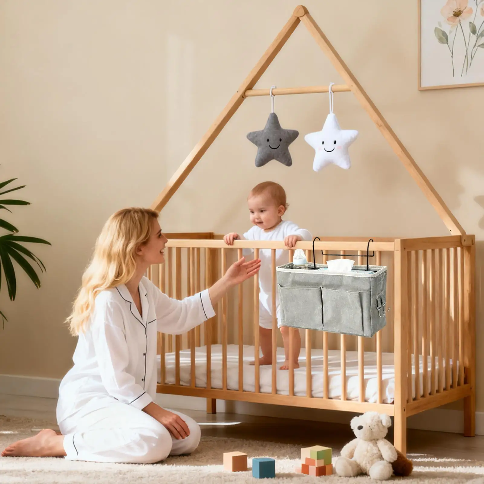 منظم السرير، حقيبة محمولة قابلة للتعليق، جيب حفاضات بجانب السرير، لغرفة النوم بطابقين، غرفة الأطفال، السفر، لعبة زجاجة الأطفال، الأنسجة #2