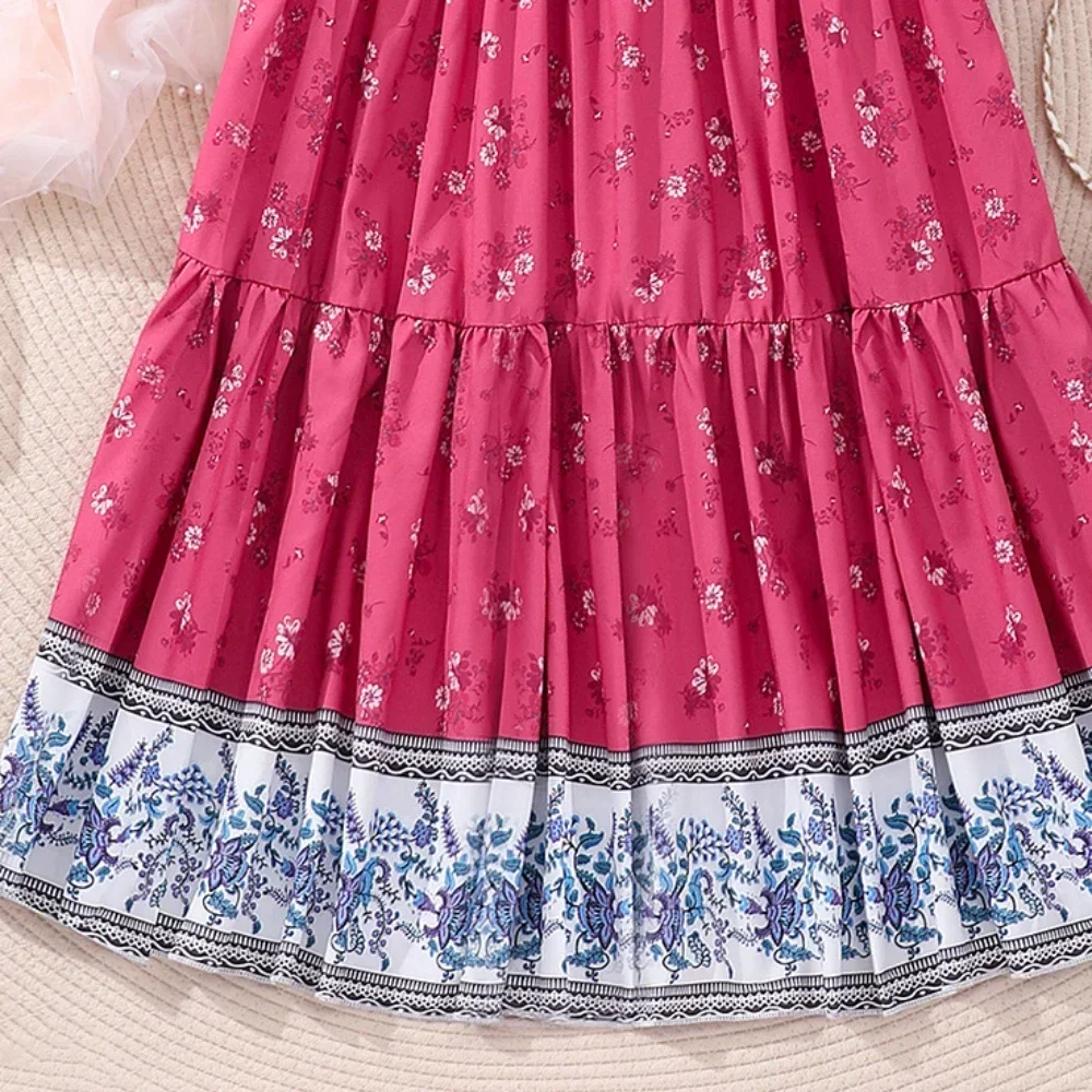 Retro Floral Children Dresses Big Kids Ventilate Smooth Silky Skirt Girl Clothes Summer Fashion Girls Dress 8 9 10 11 12 Yrs Old