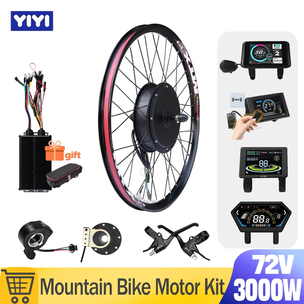 

MTX39 72V 3000W E Bike Conversion Kit 20-29inch with S966NFC Display Three Mode Controller Motor Wheel for Mountain Bike