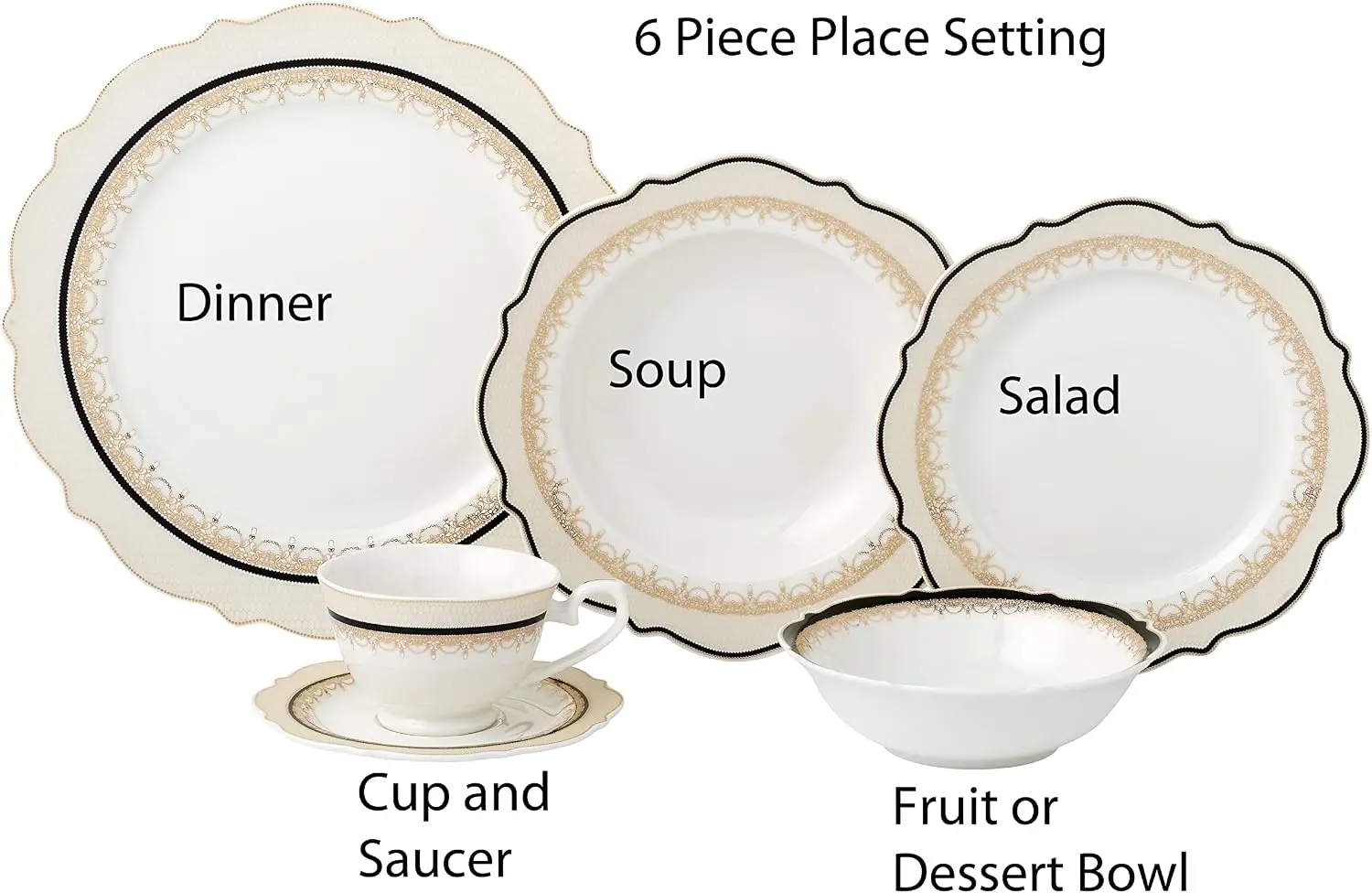 Bone China Dinnerware Set, 24 Pieces in Gold, Complete Service for Four