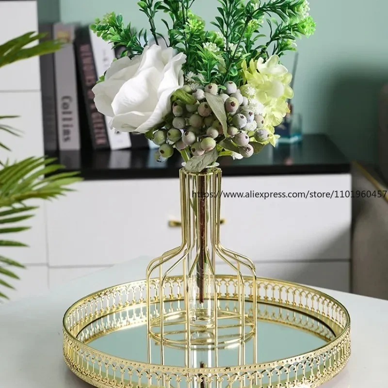 金属製ゴールドオープンワーク置物 Metal Mirror Tray Kitchen Organizer Box Golden Plated Openwork