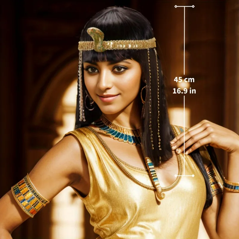 Vrouwen Egyptische Koningin Cleopatra Cosplay Pruik Hittebestendige Synthetische Korte Rechte Pruik Snake Hoofdband Halloween Kostuum Rekwisieten