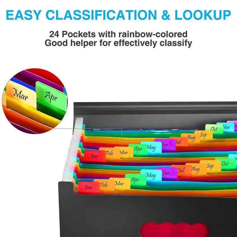FTGT-24 Pockets Expanding File Folder with Blank Labels Desktop Accordion Folders Letter A4 Paper Document Storage Organizer