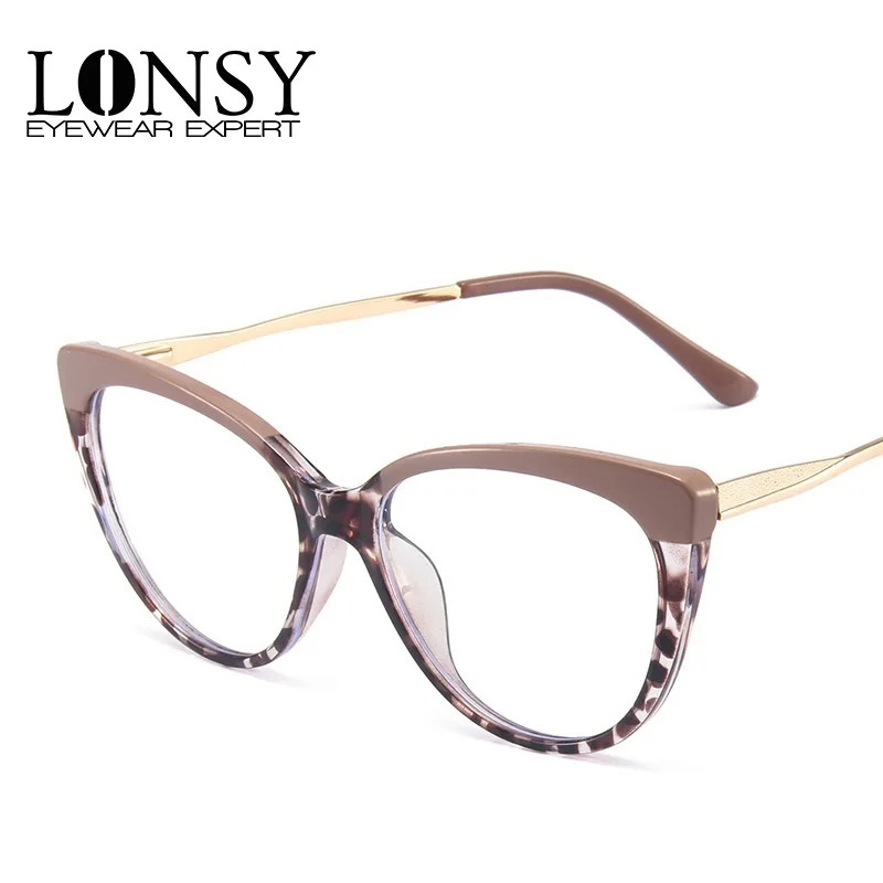 LONSY High Quality Cat Eye Anti Blue Light Reading Glasses Women Prescription Computer Optical Eyewear Frame Presbyopic Female