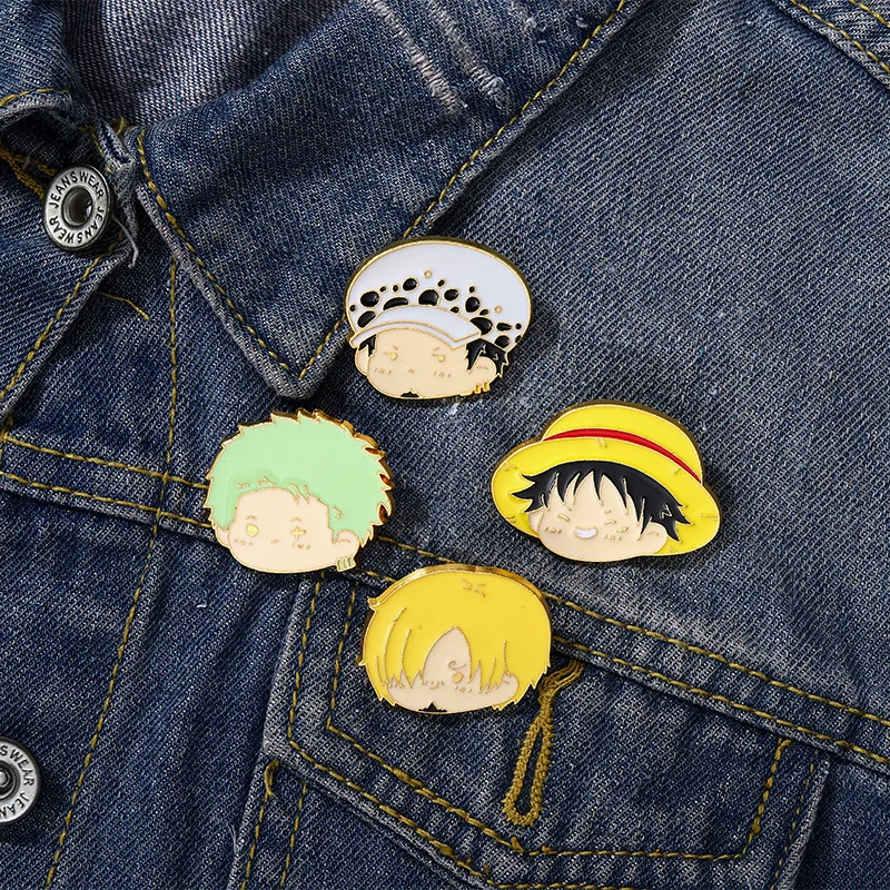 ONE PIECE Cartoon Luffy Trafalgar D Water Law Zoro Sanji Anime Figures Enamel Lapel Pin Fashion Jewelry Accessories Kids Gifts