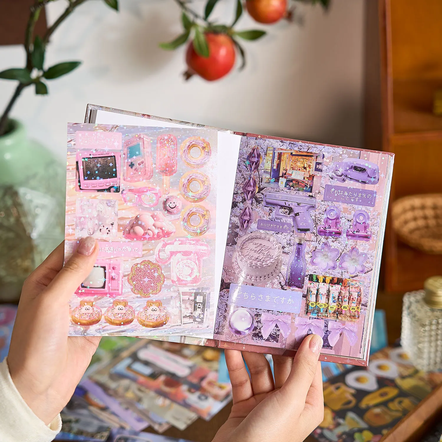 30 Sheets Japanese style Laser Holographic Retro Vintage PET Cartoon cute stickers Journal DIY Collage Decor Material