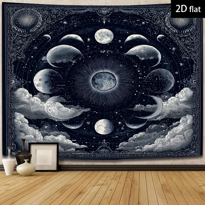 Celestial Galaxy Tapestry Wall Hanging Cosmic Moon Phases Art Space Decor Polyester Boho Home Night Sky Astrology Universe Poste