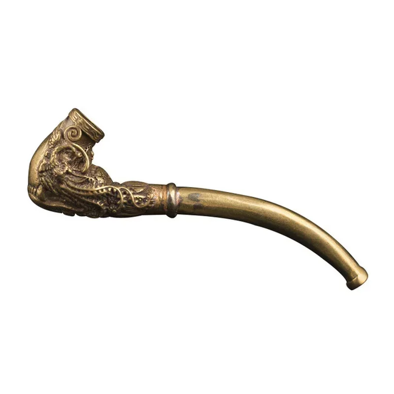 Vintage Brass Dragon Pattern Bent Smoking Tobacco Pipe Accessories Chinese Traditional Pure Copper Cigarette Holder Collections