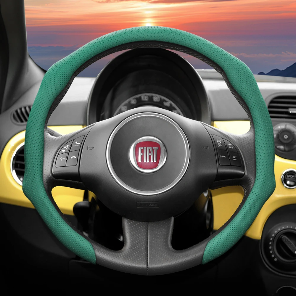 

Подходит для перфорированного кожаного чехла на руль Fiat, нескользящий дышащий интегрированный защитный чехол Topolino 600 Hybrid Grande Panda Electro 500 Punto Tipo Ducato 124 Spider 500L Freemo Abarth