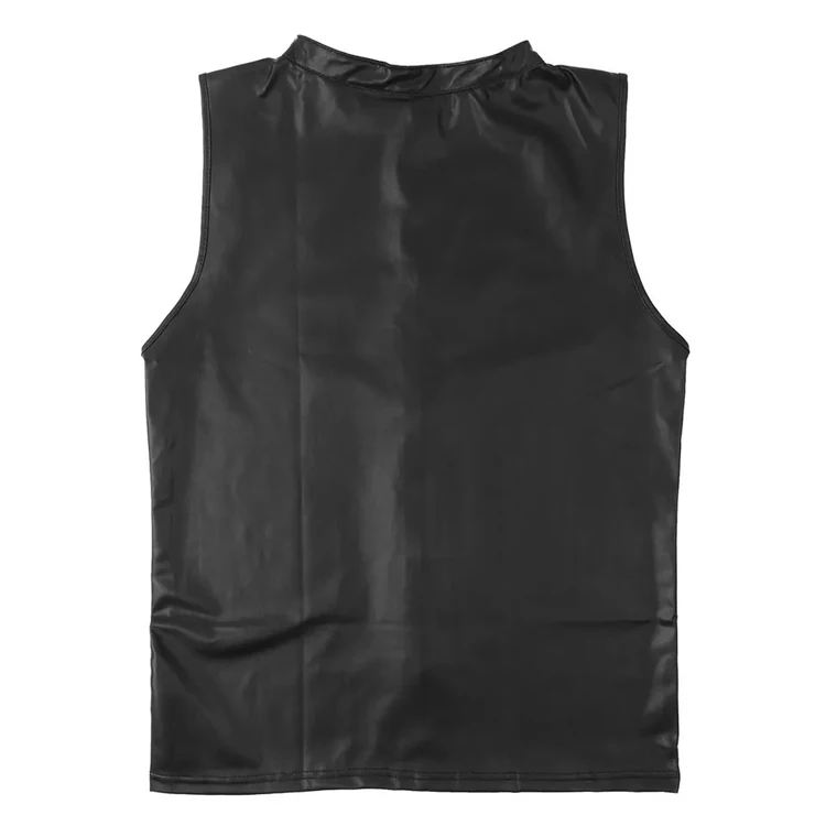 Herren Lederweste Elastisch Mode PU Leder T-Shirts Biker Tank Tops Streetwear – Detail 5