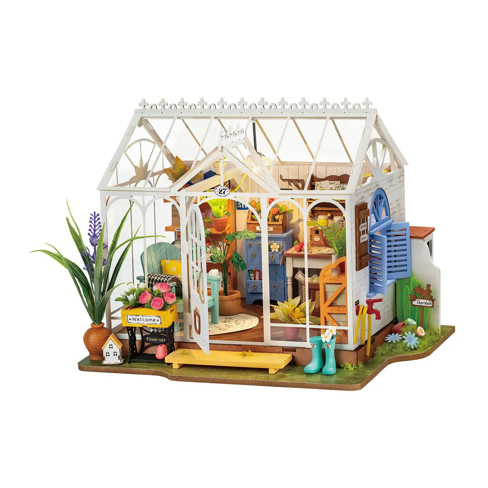 Houten miniatuur poppenhuis bloemkamermodel voor kinderen volwassenen kerstcadeau