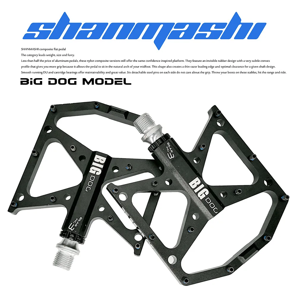 SHANMASHI Big Dog MTB Pedal Mountain Bike 3 Bearings Pedals Wide Non-slip Comfortable Pedals Bike Accessories