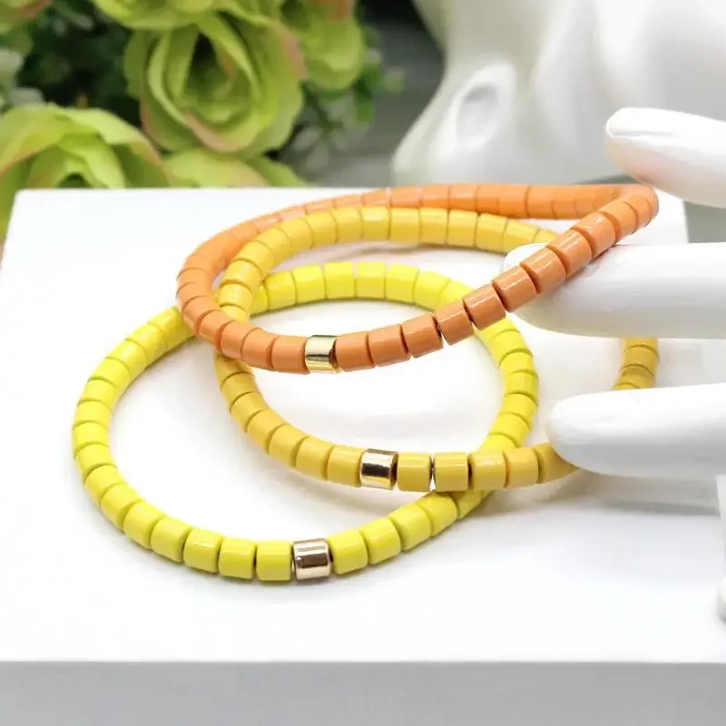 2023 New Multi-color Elastic Fashion Bead Enamel Bracelet Suitable for Men and Women. Couples Simple Jewelry Accessories