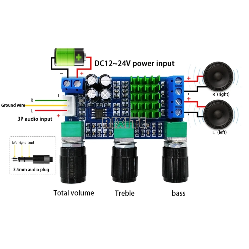 80W*2 Dual Channel Stereo High Power Digital Audio Power Amplifier Board TPA3116D2 Audio Amplifier Module XH-M567 DC 12V 24V