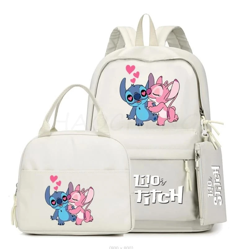 Tas punggung sekolah perempuan, ransel Disney Lilo Stitch warna-warni dengan tas makan siang untuk murid laki-laki perempuan remaja, Set tas sekolah kasual Wanita 3 buah/Set