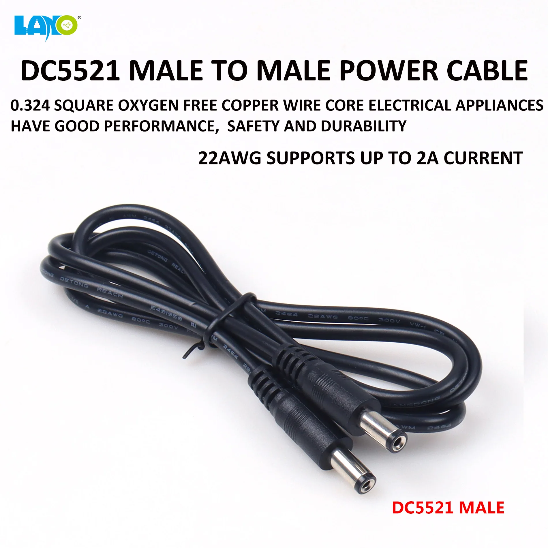 【LANO】DC 5.5x2.1mm Male to Male Power Extension Cable DC5521 Adapter Cord for CCTV  Monitors Routers LED Lights Cameras 1M 3M 5M