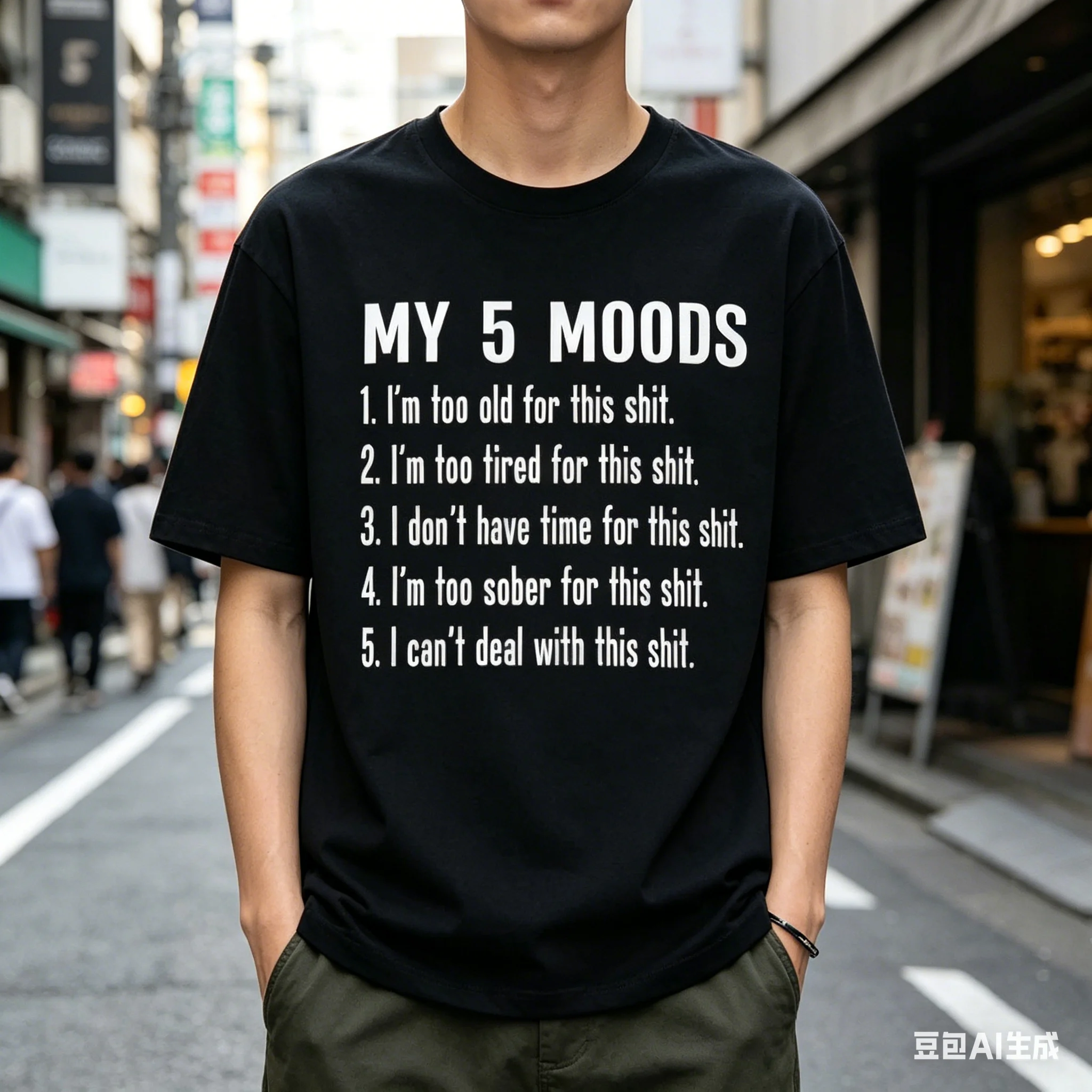 Casual My Five Moods Funny Snarky Printed Short Sleeve Christmas Tees Latest Round Neck Cotton Fabric Tops Shirt Man T-shirts