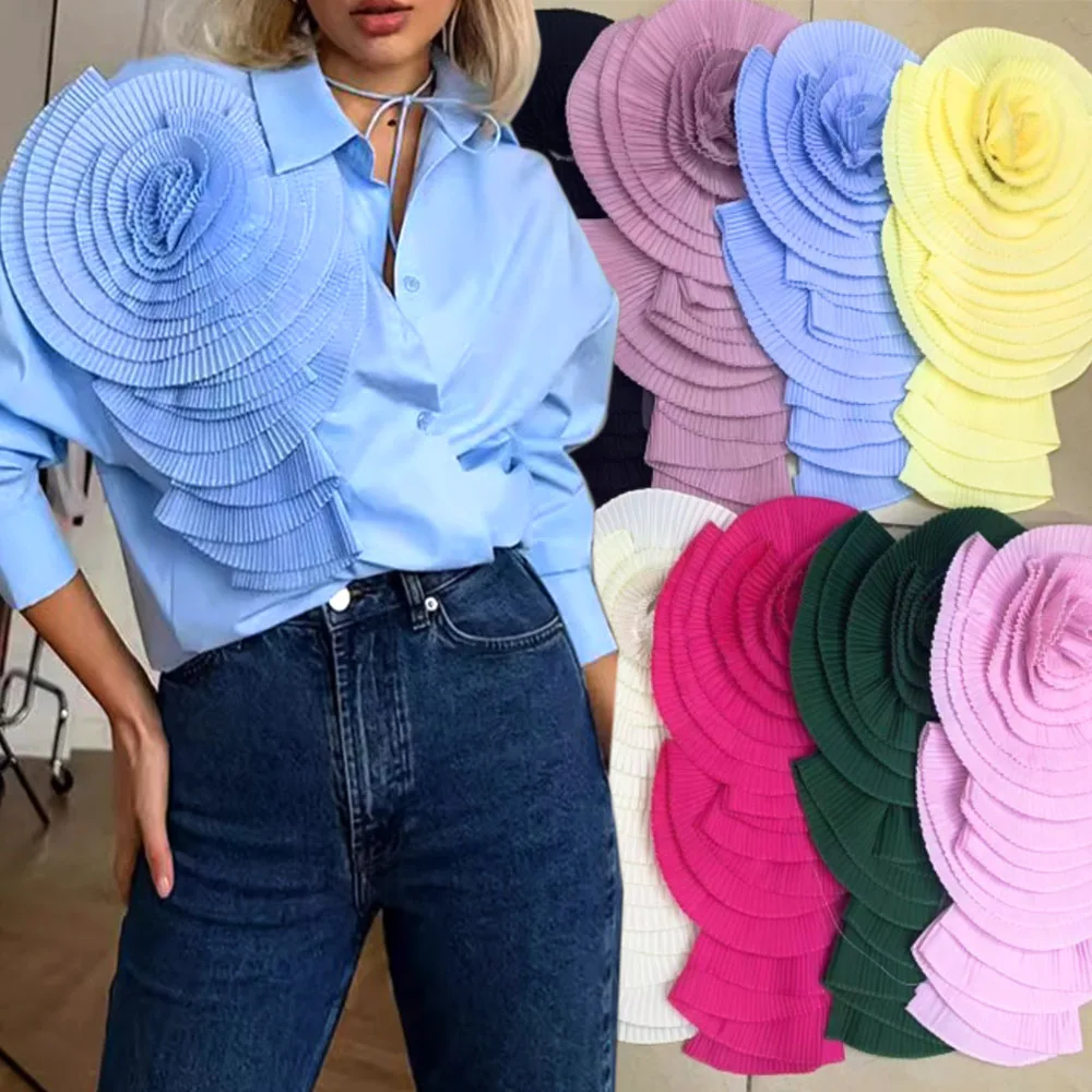 6 Color Elegant Big Pleated Flower Patch Decorative Applique For Party Makeup Evening Girl Dress Pants DIY Sewing Craft Material