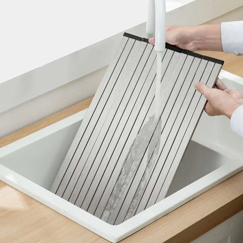 Kitchen Roll Up Dish Drainer Drying Rack Shelf Folding Cutting Board Bowl Fruit Vegetable Dish Holder Sink Storage Racks