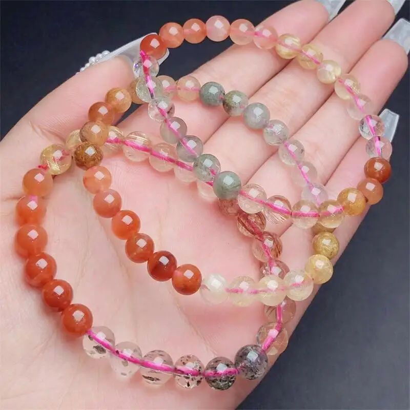 6.5MM Natural Colored Crystal Quartz Bracelet Handmade Real Quartz Jewelry Woman Men Unisex Stretch Holiday Gift 1PCS